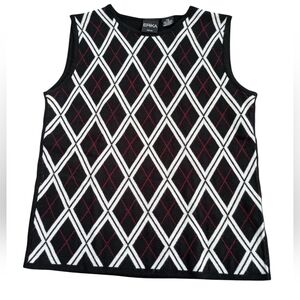 Vintage black white red argyle diamond preppy dark academia sweater vest PS